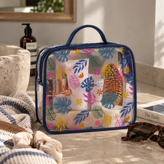 Bolso neceser transparente hojas