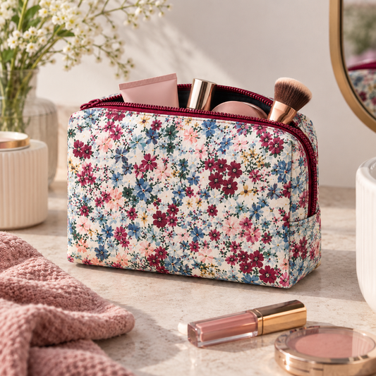 Neceser pequeño con cremallera y estampado de flores