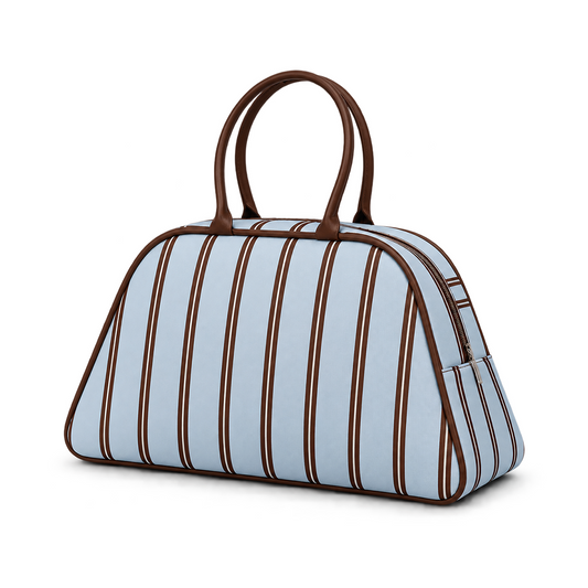 Bolso de fin de semana a rayas azul y marrón