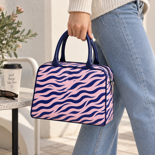 Bolso de mano rosa de cebra