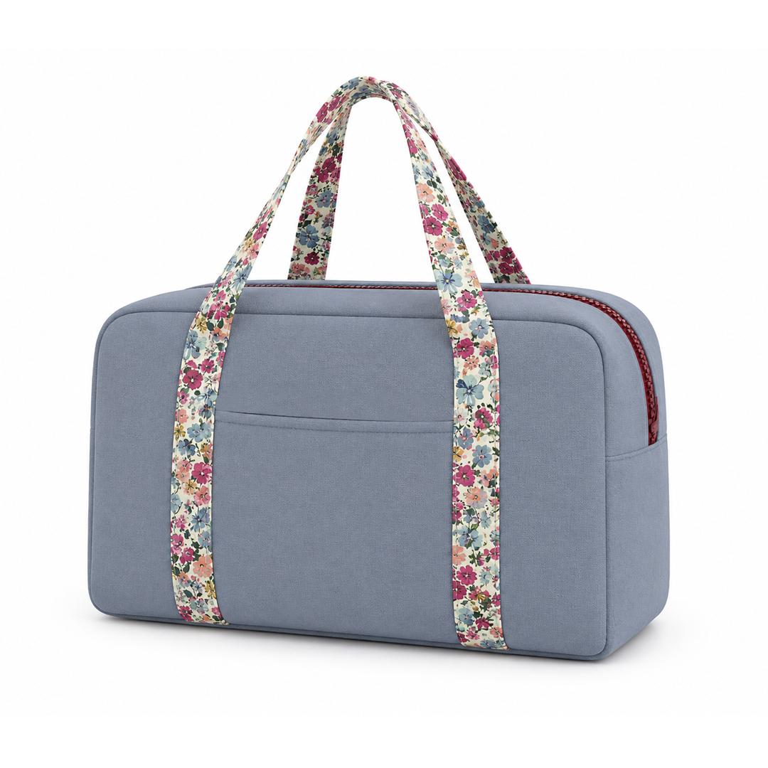 Bolso grande con bolsillo, asa de flores.