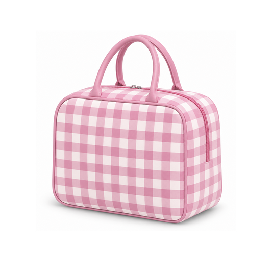 Bolso para el dia a dia rosa vichy con cremallera