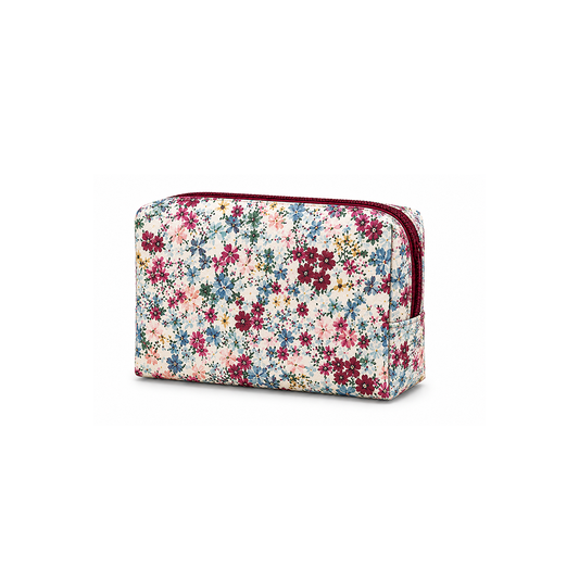 Estuche neceser pequeño con estampado de flores.